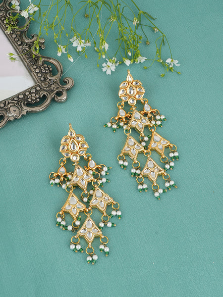 Gold Plated Ethnic Green Danglers