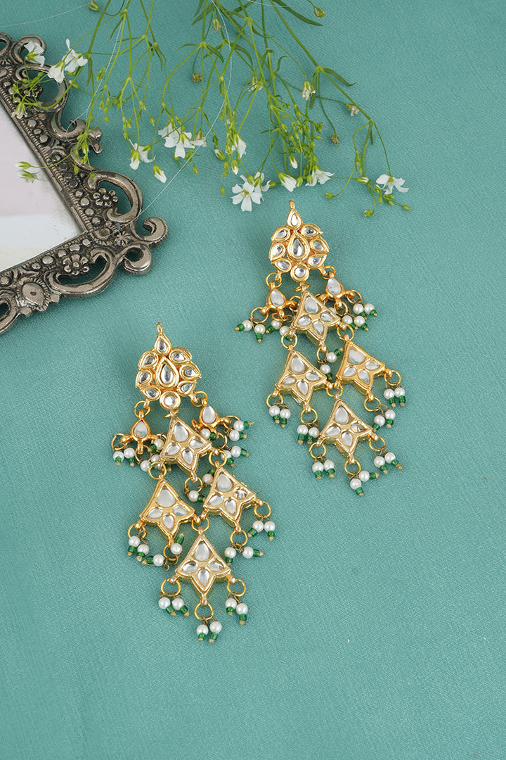 Gold Plated Ethnic Green Danglers