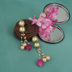 Gold Finish Danglers With Pink & White Pearls
