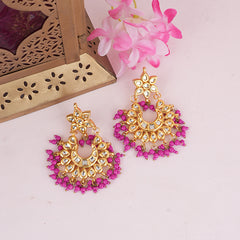Gold Plated Pink Chaandbaali Earrings