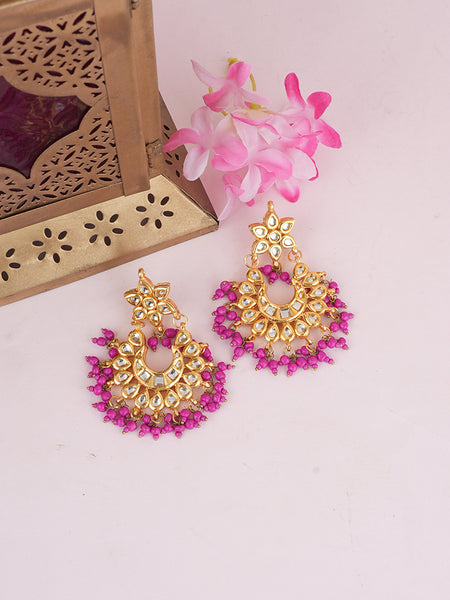 Gold Plated Pink Chaandbaali Earrings