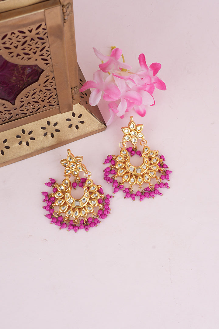 Gold Plated Pink Chaandbaali Earrings
