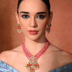 Pink Statement Kundan Polki Necklace Set