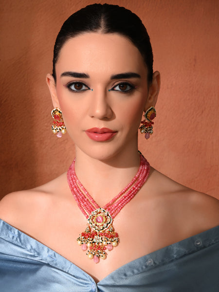 Pink Statement Kundan Polki Necklace Set