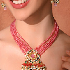 Pink Statement Kundan Polki Necklace Set