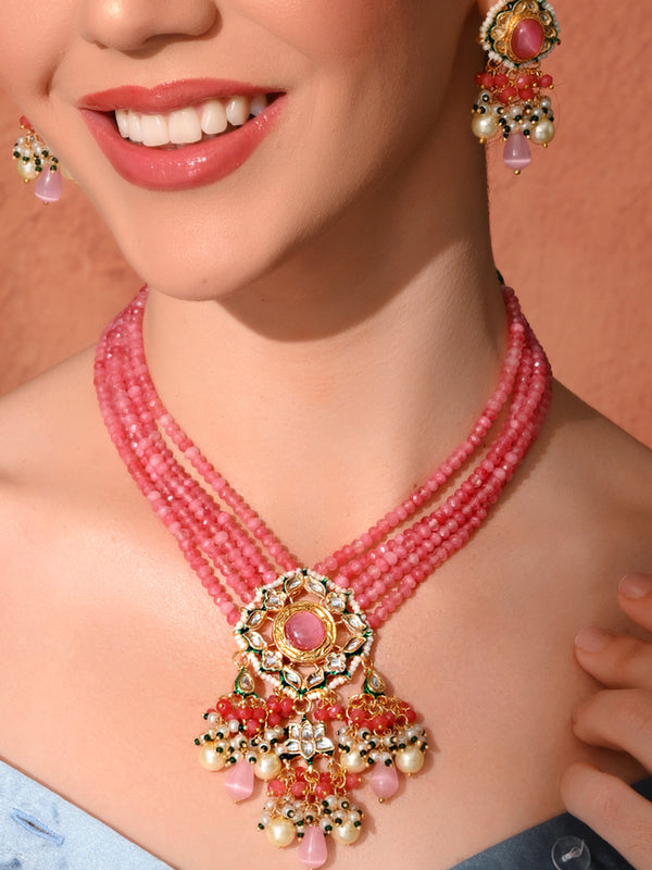 Pink Statement Kundan Polki Necklace Set