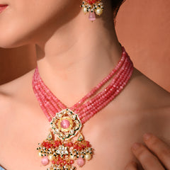 Pink Statement Kundan Polki Necklace Set