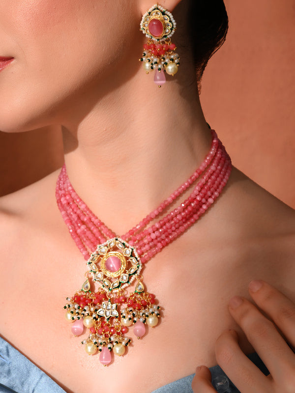 Pink Statement Kundan Polki Necklace Set