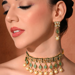 Green Traditional Gold Choker Set