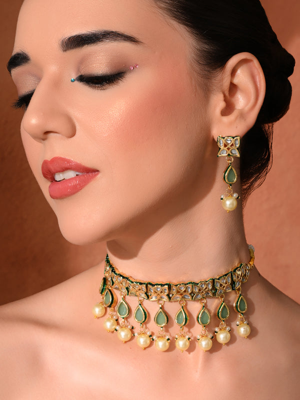 Green Traditional Gold Choker Set
