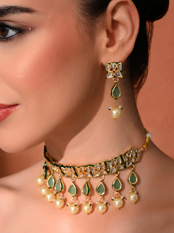 Green Traditional Gold Choker Set