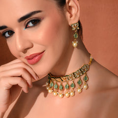 Green Traditional Gold Choker Set