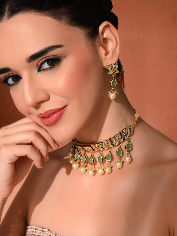 Green Traditional Gold Choker Set