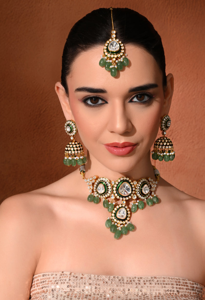 Bridal Green Choker with Mangtika Set