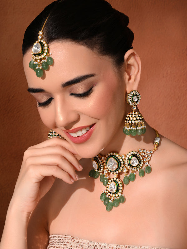 Bridal Green Choker with Mangtika Set