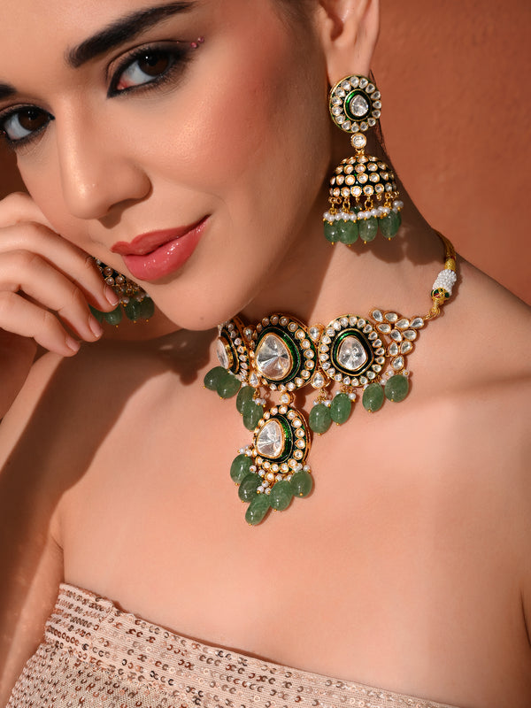 Bridal Green Choker with Mangtika Set