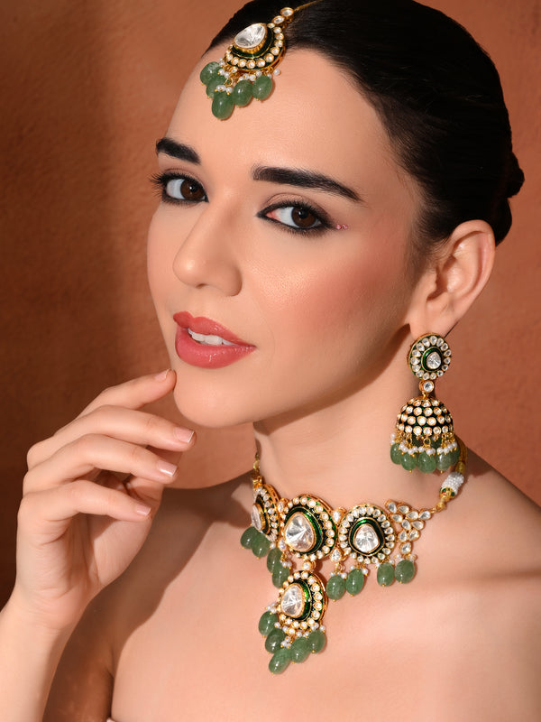 Bridal Green Choker with Mangtika Set