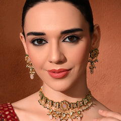 Pink Kundan Polki Designer Choker Set
