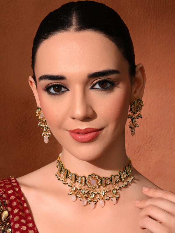 Pink Kundan Polki Designer Choker Set