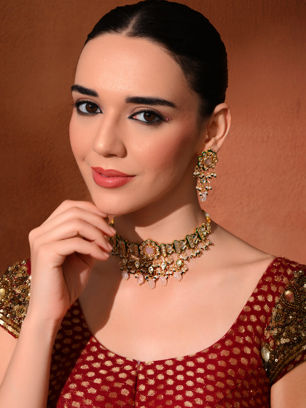Pink Kundan Polki Designer Choker Set