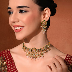 Pink Kundan Polki Designer Choker Set