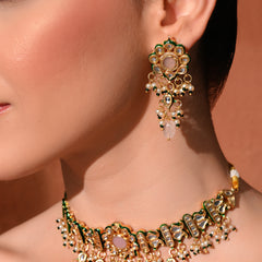 Pink Kundan Polki Designer Choker Set