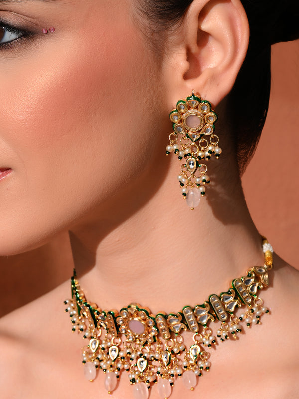 Pink Kundan Polki Designer Choker Set