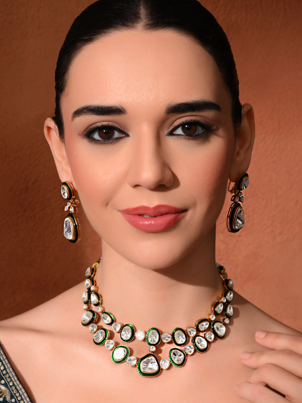 Green Kundan Polki Necklace Set