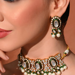 Green Bridal Choker Set with Mangtika