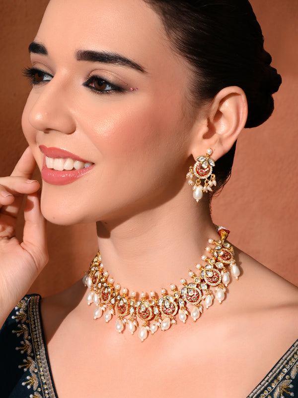 Red Ethnic Necklace Set