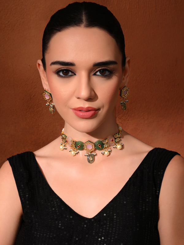 Multi-Color Kundan Polki Ethnic Choker Set