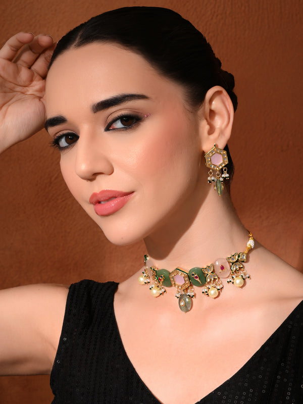 Multi-Color Kundan Polki Ethnic Choker Set