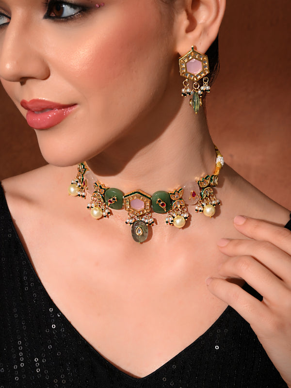 Multi-Color Kundan Polki Ethnic Choker Set