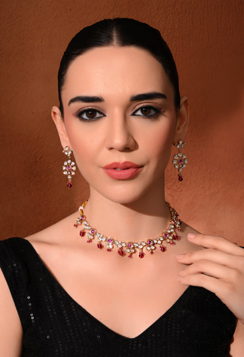 Pink Gold Ethnic Necklace Set