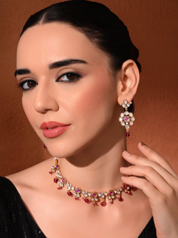 Pink Gold Ethnic Necklace Set