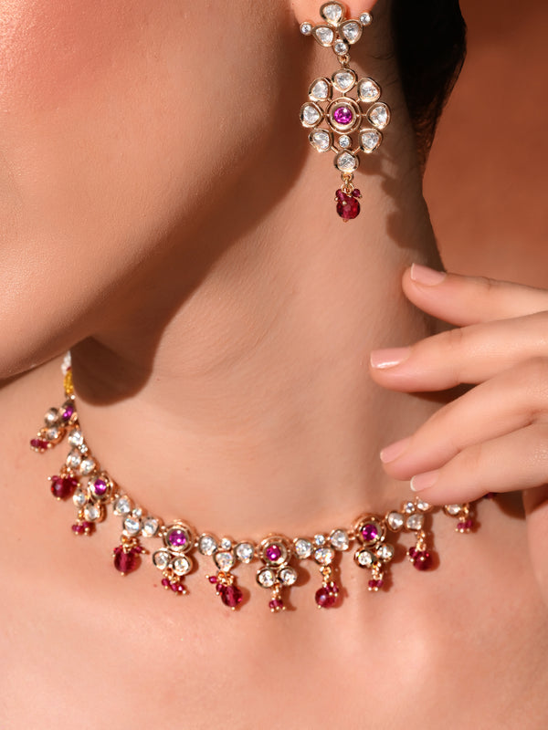 Pink Gold Ethnic Necklace Set
