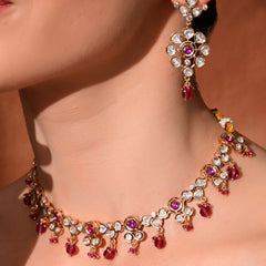 Pink Gold Ethnic Necklace Set