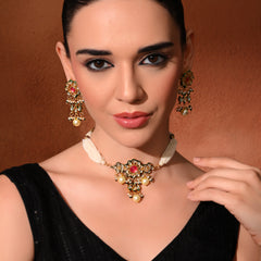 Pink Kundan Polki Gold-Plated Choker Set with Earrings