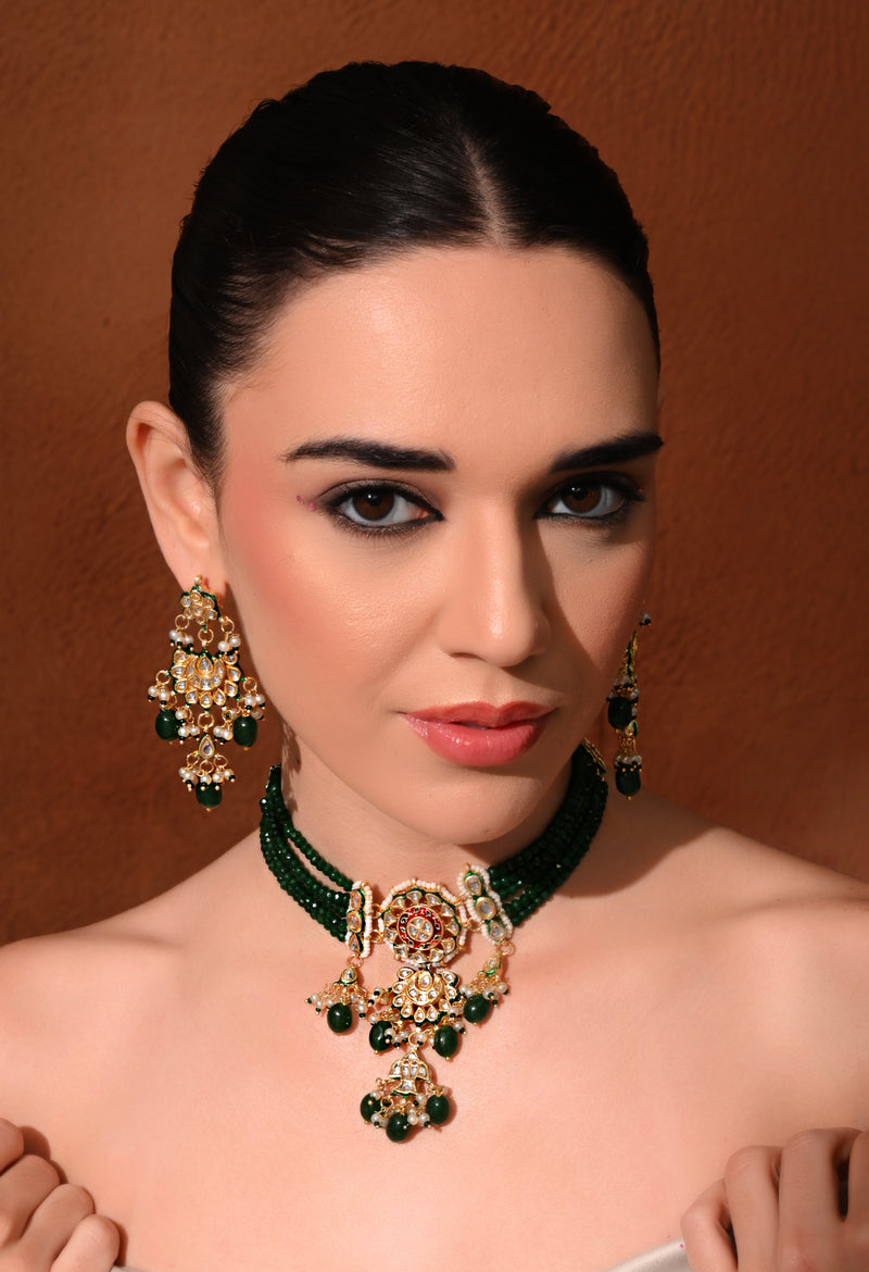 Green Royal Kundan Polki Choker Set
