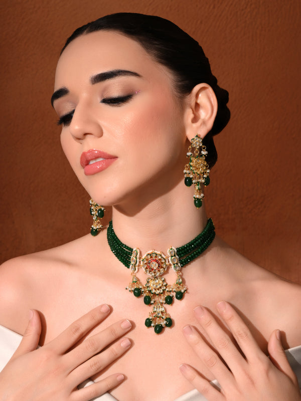 Green Royal Kundan Polki Choker Set