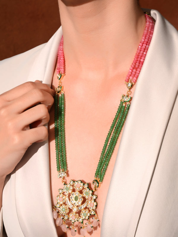 Multi Long Kundan Polki Necklace Set