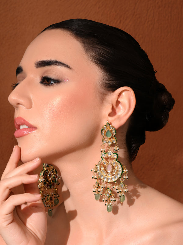 Multi Kundan Polki Chaandbaali Earrings