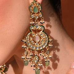 Multi Kundan Polki Chaandbaali Earrings