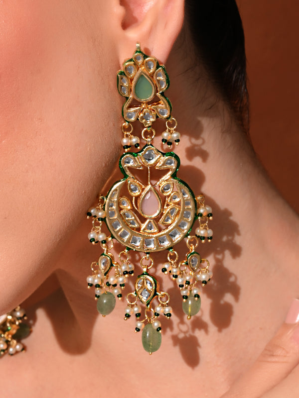 Multi Kundan Polki Chaandbaali Earrings