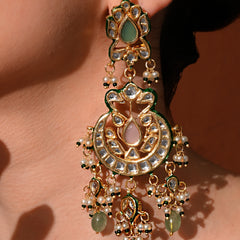 Multi Kundan Polki Chaandbaali Earrings