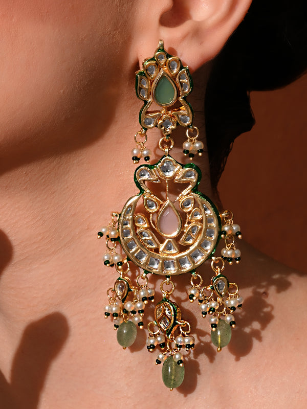 Multi Kundan Polki Chaandbaali Earrings