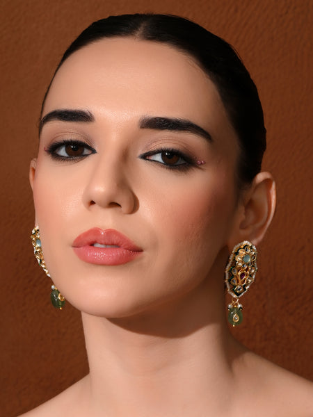 Green Kundan Stud Earrings