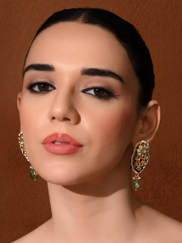 Green Kundan Stud Earrings