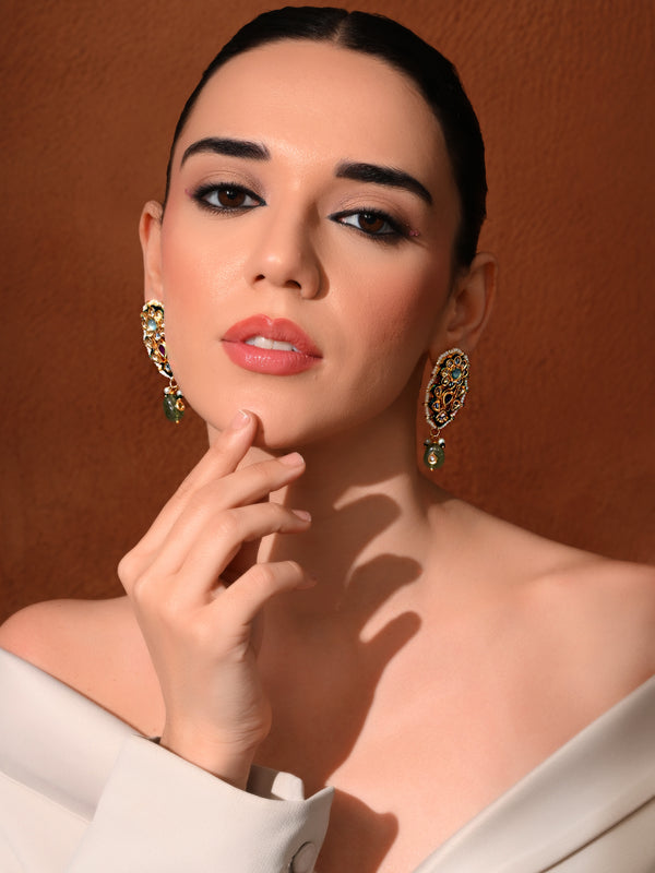 Green Kundan Stud Earrings
