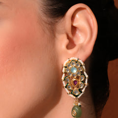 Green Kundan Stud Earrings